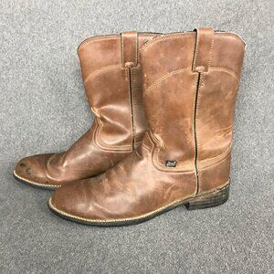 Justin Temple JB3001 Basics Crazy Cow Brown Leather Roper Cowboy Boots Men 10.5D